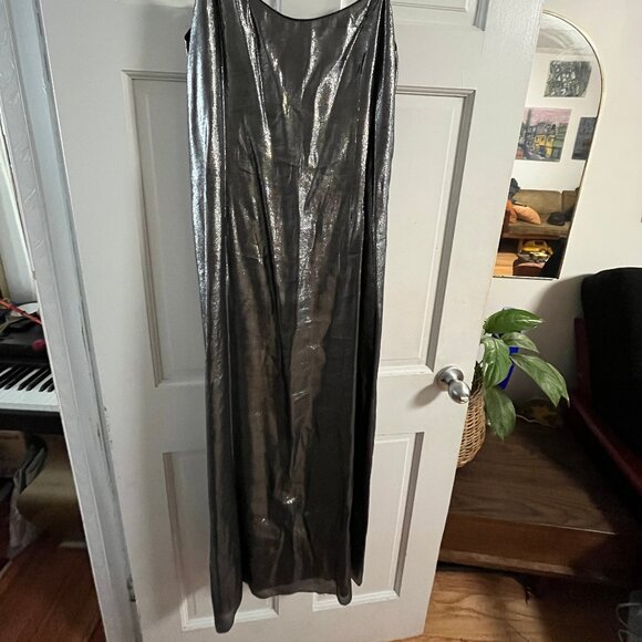silver semi sheer long slip dress metalic statement - Picture 4 of 6